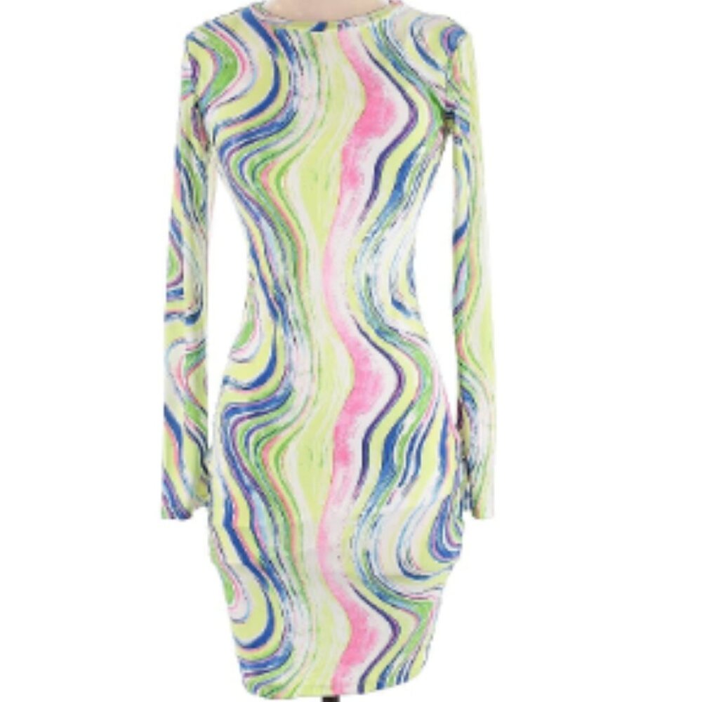 Speechless Long Sleeve Mini Dress Swirl Pattern Bodycon Size Medium NWOT